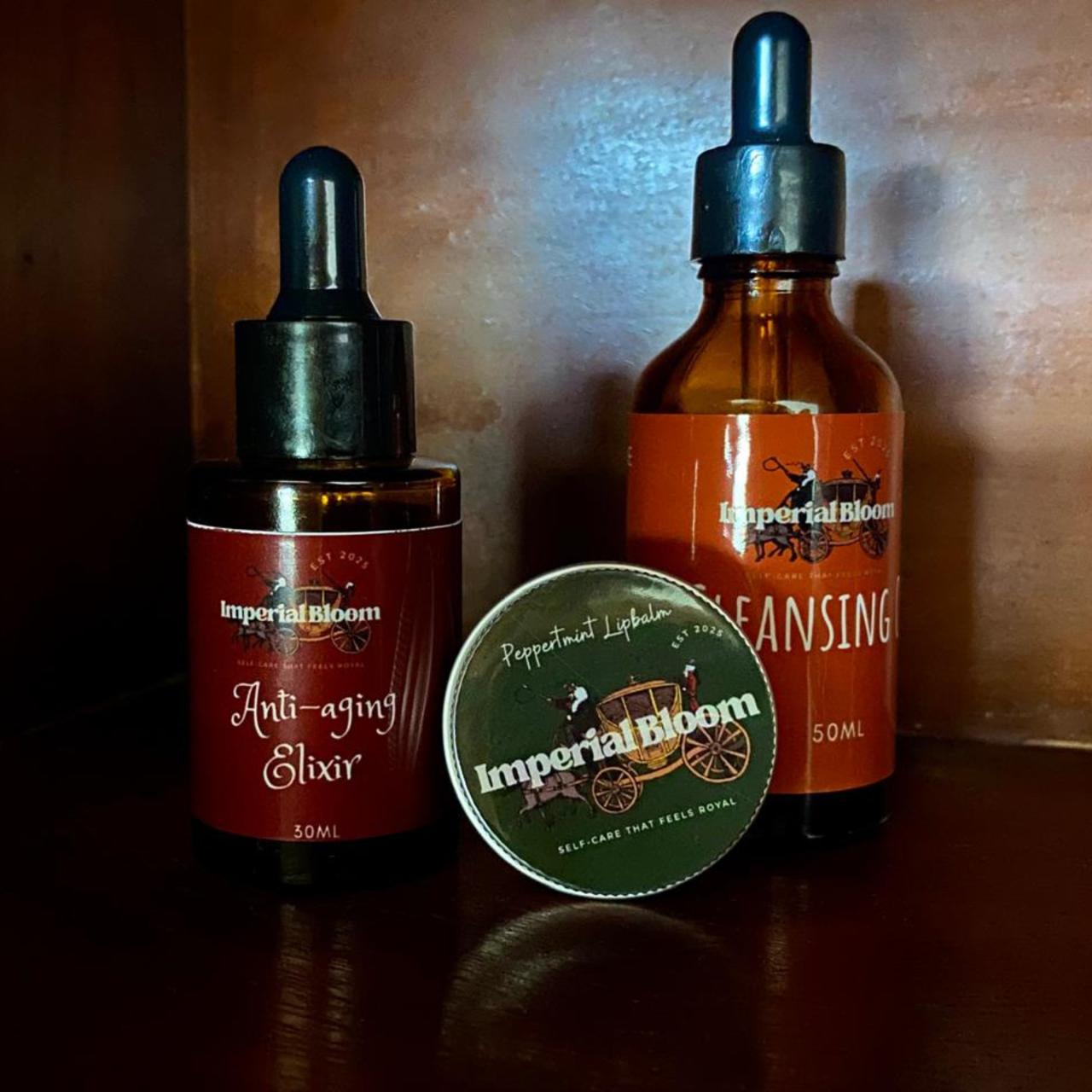 The Queen of Hearts Bundle offer by Imperial Bloom - Cleansing oil, Anti-aging Elixir, & Peppermint Lip Balm